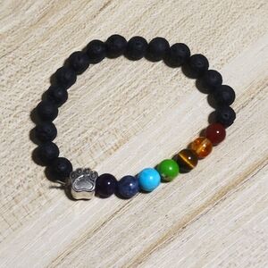Chakra Beaded Bracelet with Paw Print Charm
